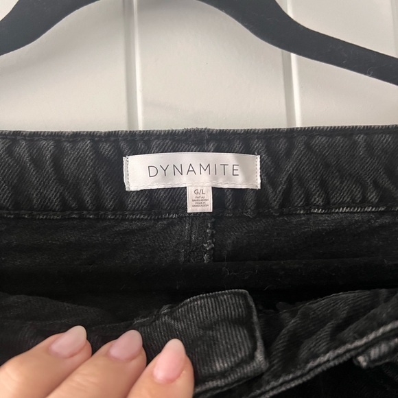 Dynamite Black High-Rise Midi Denim Skirt with Front Slit and Raw Hem - Picture 3 of 5